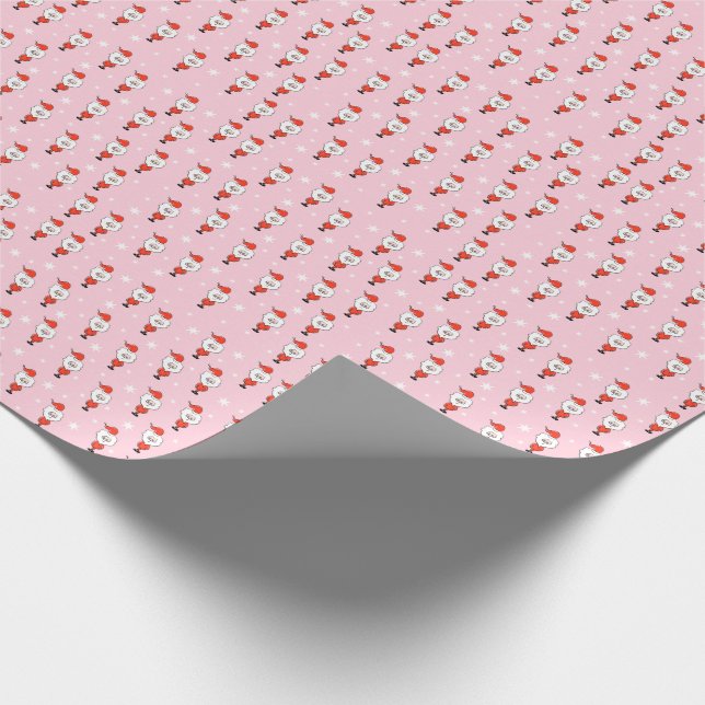 Cute Pink Christmas Pattern with Santa Wrapping Paper (Corner)