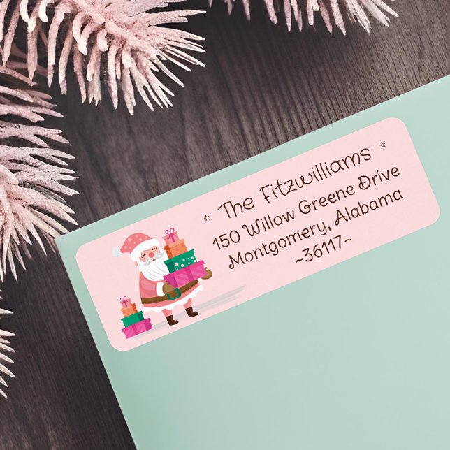 Cute Pink Christmas Santa Claus Holding Presents (Cute Pink Christmas Santa Claus Holding Presents Label)