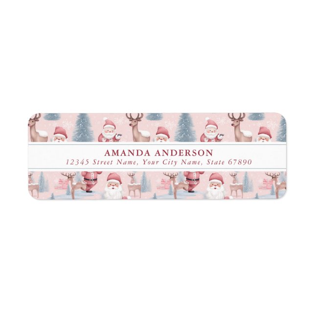 Cute Pink Christmas Santa Return Address Labels (Front)