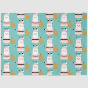 Cute Pink Christmas Santa Whimsical Pattern Teal Tissue Paper