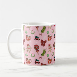 Cute Pink Christmas Seamless Pattern Coffee Mug