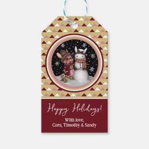 Cute Pink Christmas Snow Bunny Rabbit Illustration Gift Tags