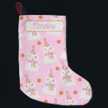 Cute Pink Christmas Snowman Kids Custom Small Christmas Stocking<br><div class="desc">This stocking includes an adorable pink and orange polka dot snowman pattern. Perfect for kids for the holidays. A name can be added to the top.</div>