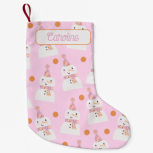 Cute Pink Christmas Snowman Kids Custom Small Christmas Stocking