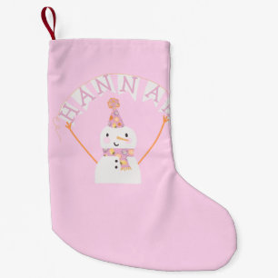 Cute Pink Christmas Snowman Kids Custom Small Christmas Stocking