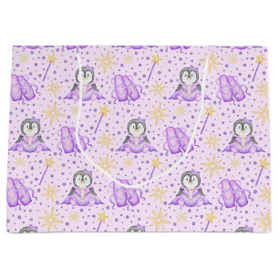 Cute Pink Christmas Sugarplum Penguin Large Gift Bag