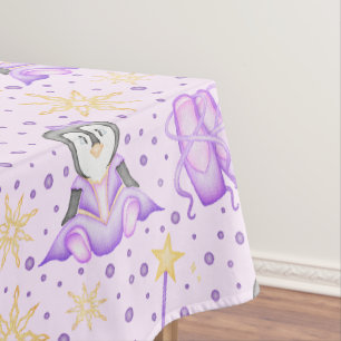 Cute Pink Christmas Sugarplum Penguin Tablecloth