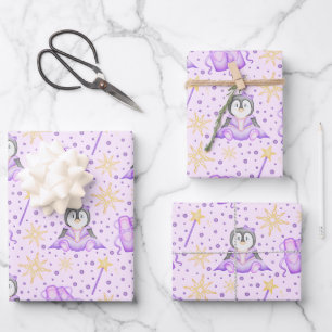 Cute Pink Christmas Sugarplum Penguin Wrapping Paper Sheet