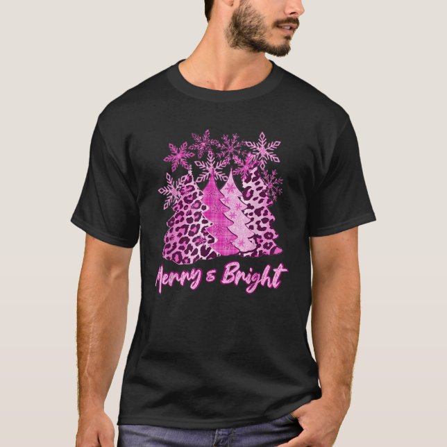 Cute Pink Christmas Tree Merry And Bright Xmas Fun T-Shirt (Front)
