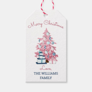 Cute Pink Christmas Tree Retro Holiday Gift Tags