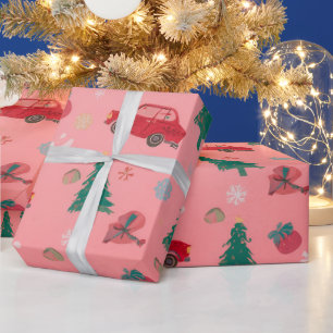 cute pink Christmas tree roll wrap redcar holiday Wrapping Paper