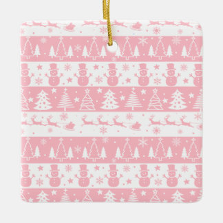Cute Pink Christmas Winter Gifts Ceramic Ornament
