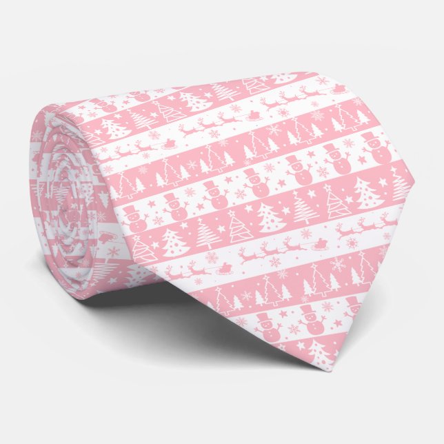 Cute Pink Christmas Winter Tie (Rolled)