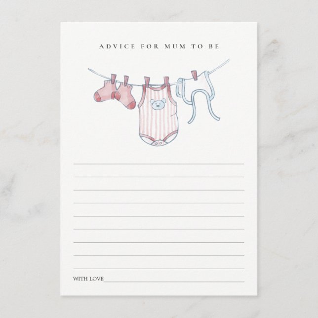 Cute Pink Clothesline Advice for Mum Baby Shower Enclosure Card (Front)