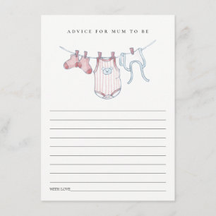 Cute Pink Clothesline Advice for Mum Baby Shower Enclosure Card