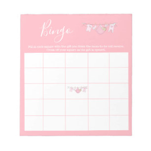 Cute Pink Clothesline Girl Baby Shower Bingo Game  Notepad