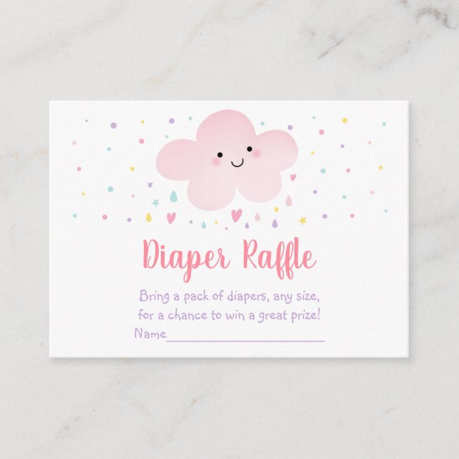 Cute Pink Cloud Stars Baby Shower Diaper Raffle Enclosure Card (Front)