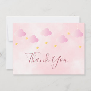 Cute Pink Clouds Gold Stars Thank You Card