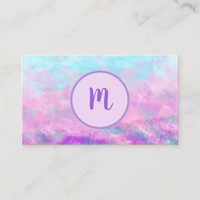 Cute Pink Clouds Monogram Business Card (Front)