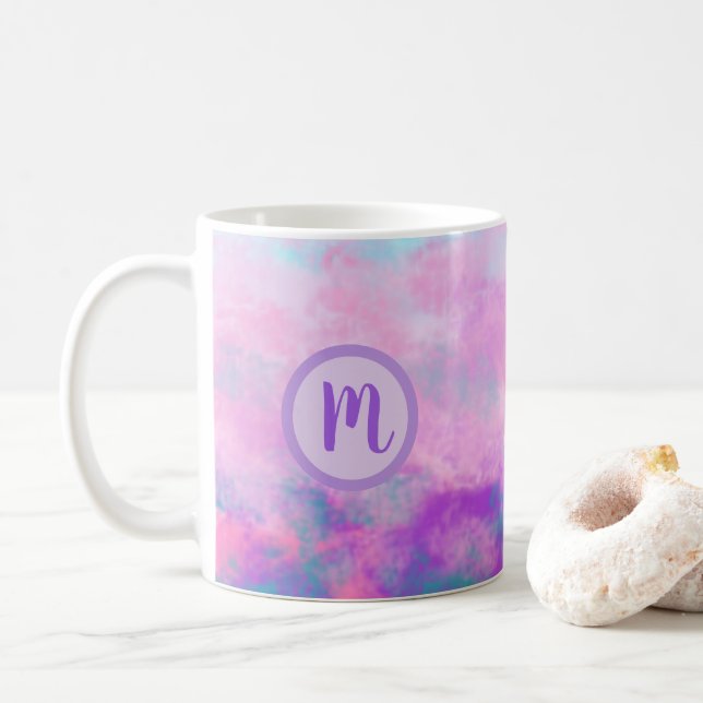 Cute Pink Clouds Monogram Coffee Mug (With Donut)