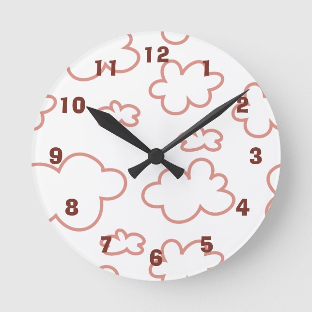Cute Pink Clouds Wall Clock (Front)