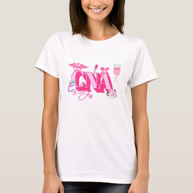 Cute Pink CNA t-shirt perfect gift for nurses   (Front)