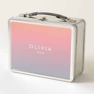Cute Pink Colorful Ombre Personalized Name Metal Lunch Box