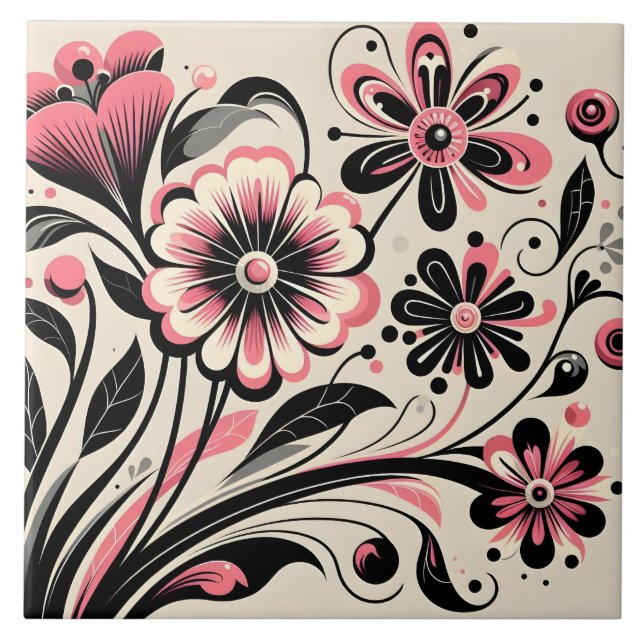 Cute pink colour pop flower  tile (Front)
