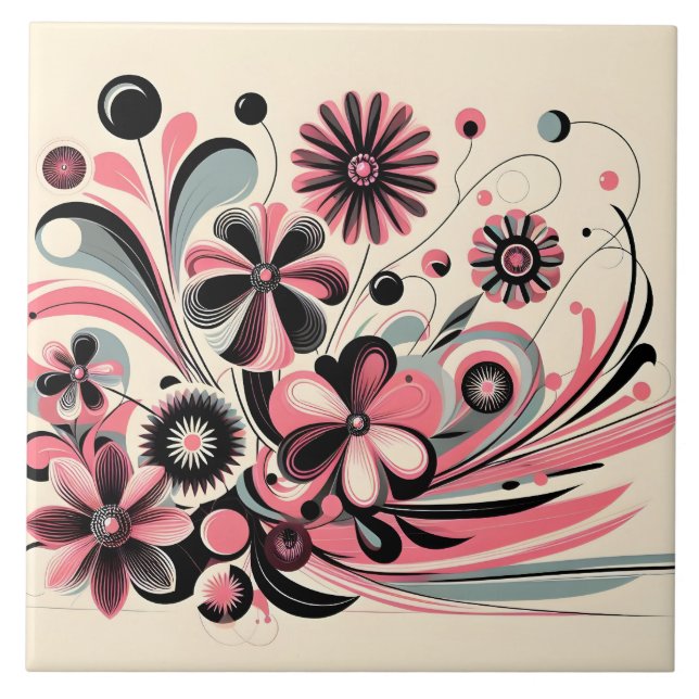 Cute pink colour pop flower  tile (Front)