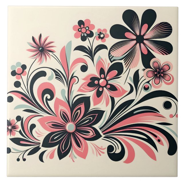 Cute pink colour pop flower  tile (Front)