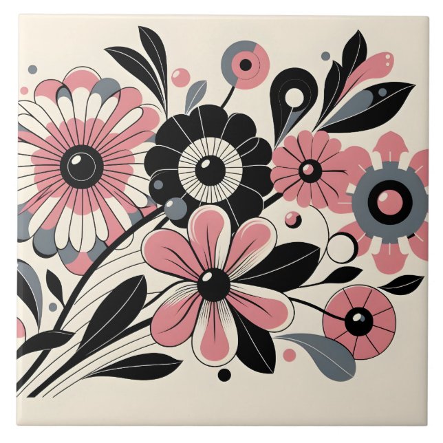 Cute pink colour pop flower  tile (Front)