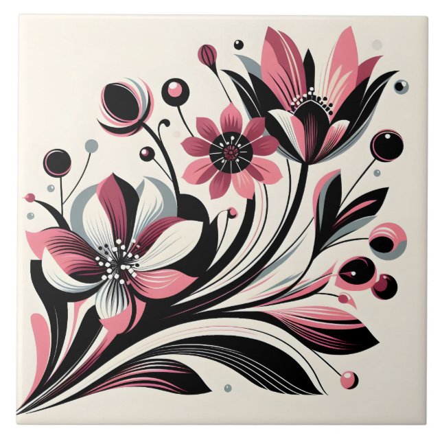 Cute pink colour pop flower  tile (Front)