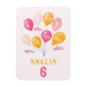 Cute Pink Colourful Balloons Girl Birthday Magnet