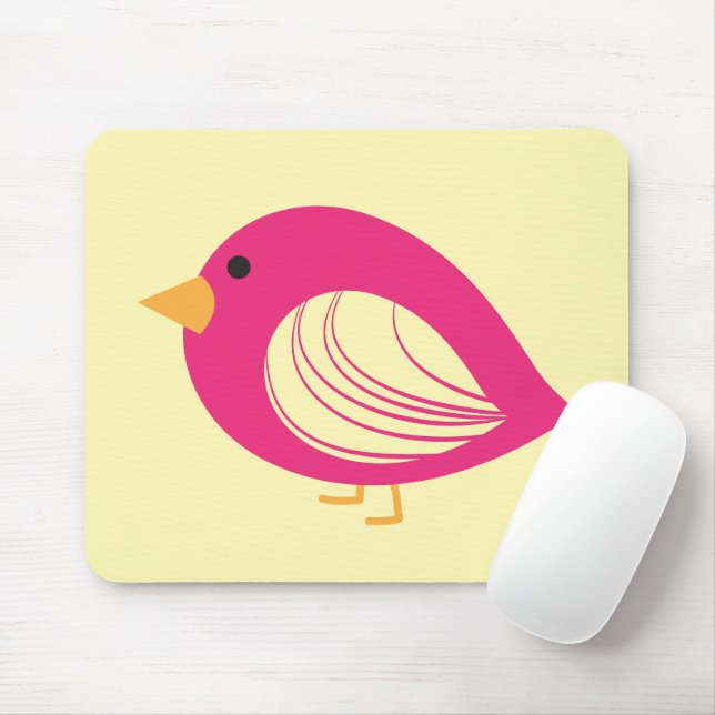 Cute pink colourful quirky birds mouse pad (With Mouse)