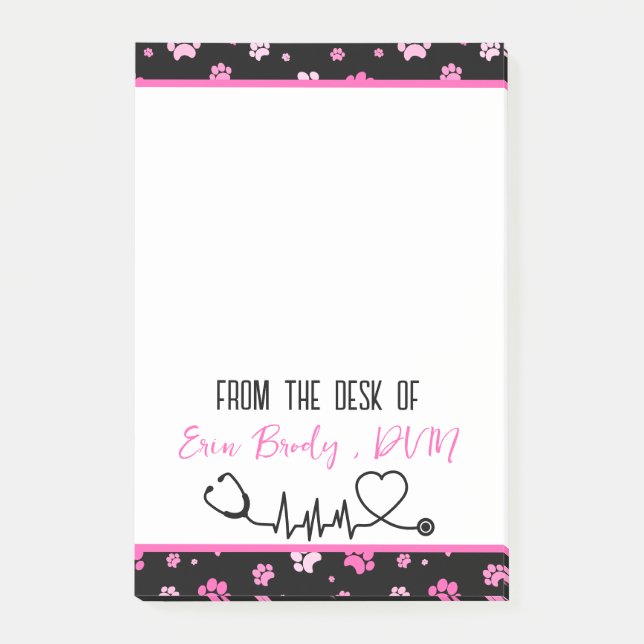 Cute Pink Colourful Veterinarian Doctor Name Post-it Notes (Front)