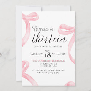 Cute Pink Coquette 13th Birthday Invitation Girl