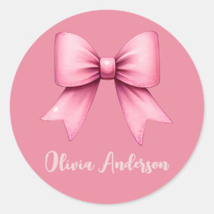 Cute Pink Coquette Bow Aesthetic girly Classic Round Sticker