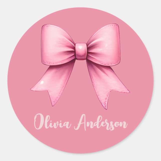 Cute Pink Coquette Bow Aesthetic girly Classic Round Sticker (Front)