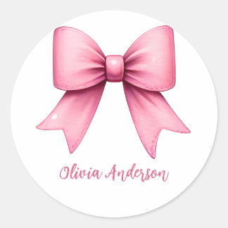 Cute Pink Coquette Bow Aesthetic girly Classic Round Sticker