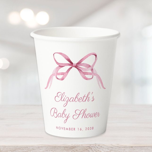 Cute Pink Coquette Bow Baby Girl Shower Paper Cups (Creator Uploaded)