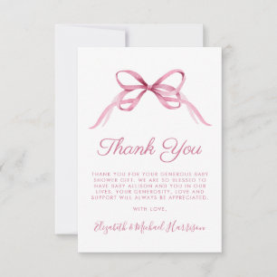 Cute Pink Coquette Bow Baby Girl Shower Thank You Card
