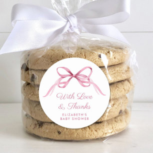 Cute Pink Coquette Bow Baby Girl Shower Thank You Classic Round Sticker