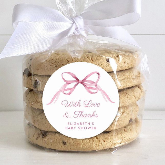 Cute Pink Coquette Bow Baby Girl Shower Thank You Classic Round Sticker (Creator Uploaded)