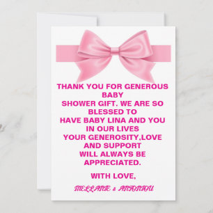 Cute Pink Coquette Bow Baby Girl Shower Thank You  Invitation