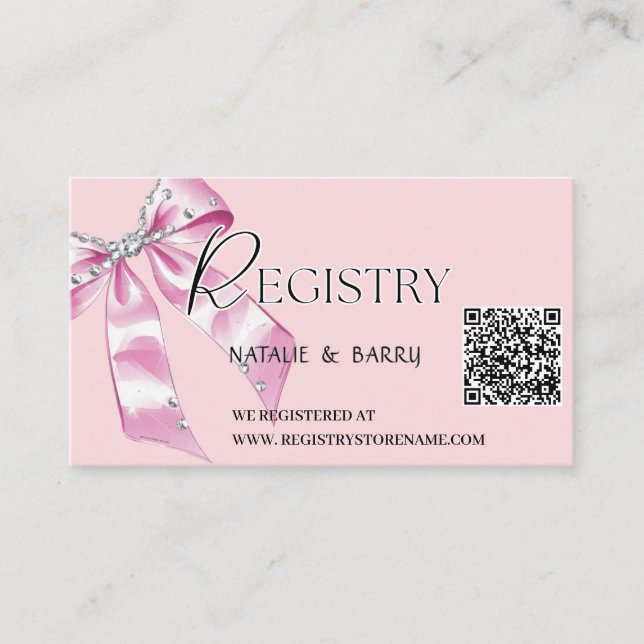 Cute Pink  Coquette Bow Baby Shower  Enclosure Card (Front)