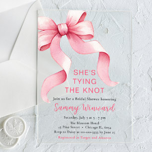 Cute Pink Coquette Bow Bridal Shower Acrylic Invitations