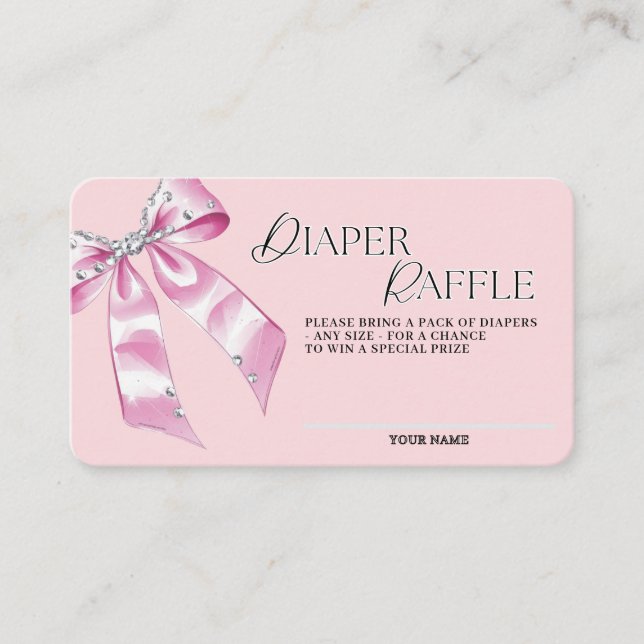 Cute Pink Coquette Bow Diaper Raffle  Enclosure Card (Front)