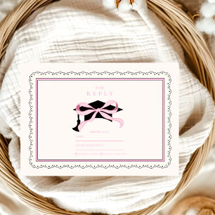 Cute Pink Coquette  Bow Graduation RSVP Card