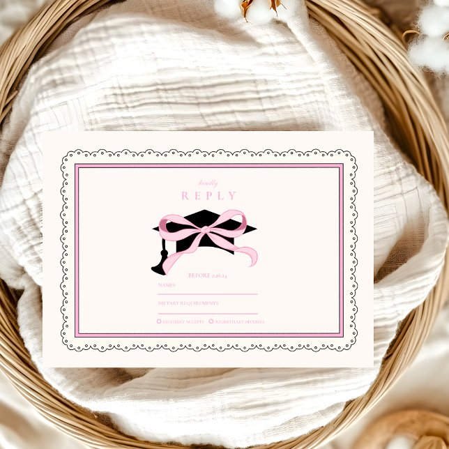 Cute Pink Coquette  Bow Graduation RSVP Card (Creator Uploaded)