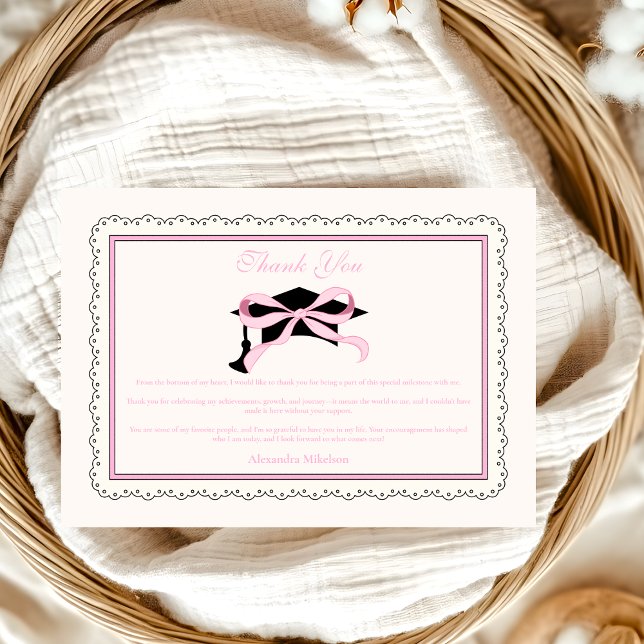 Cute Pink Coquette  Bow Graduation Thank You Card (Creator Uploaded)